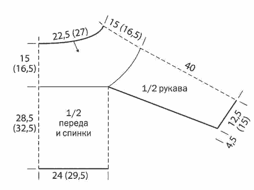 Пуловер крючком с кокеткой - выкройка
