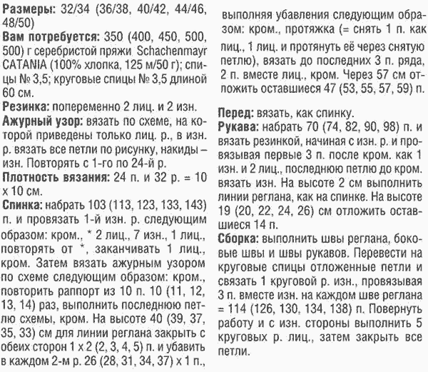 Описание вязания джемпера с ко