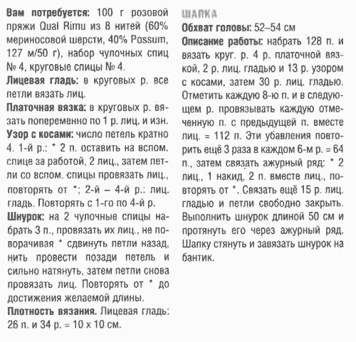 Шапка с узором коса описание