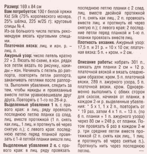 Ажурная шаль из мохера описание вязания
