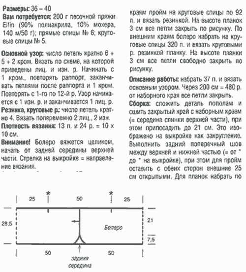 Жакет-болеро спицами - описание